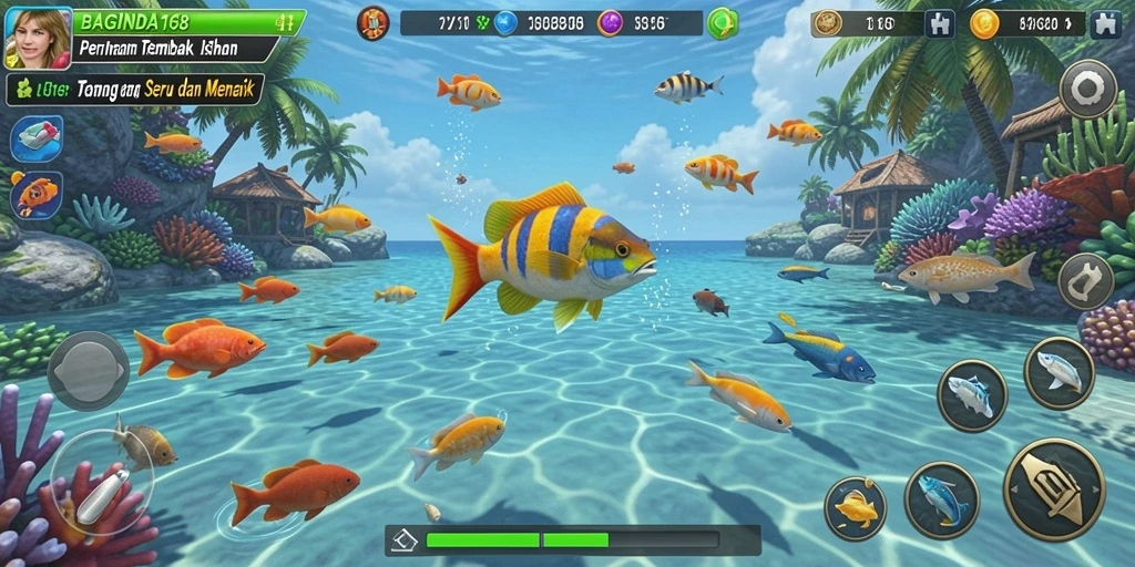 Screenshot gameplay BAGINDA168 menampilkan keseruan menembak ikan.