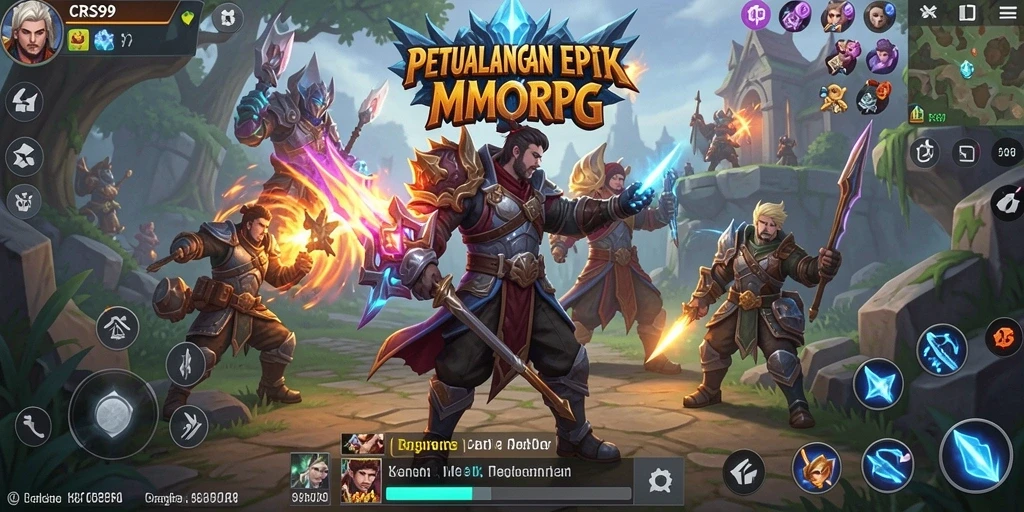 Screenshot gameplay CRS99 menampilkan pertempuran mendebarkan di dunia MMORPG.