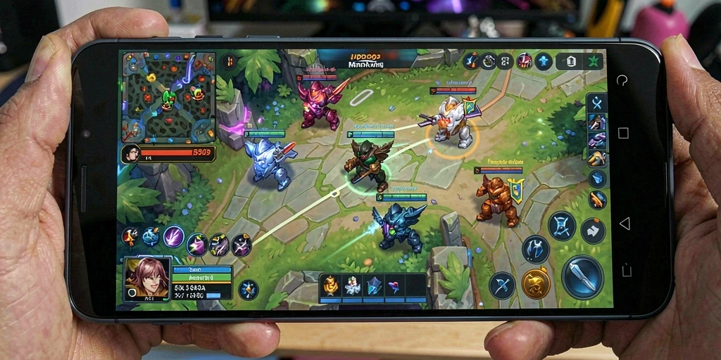 Screenshot gameplay JUDOL303 menampilkan aksi intens di arena MOBA.