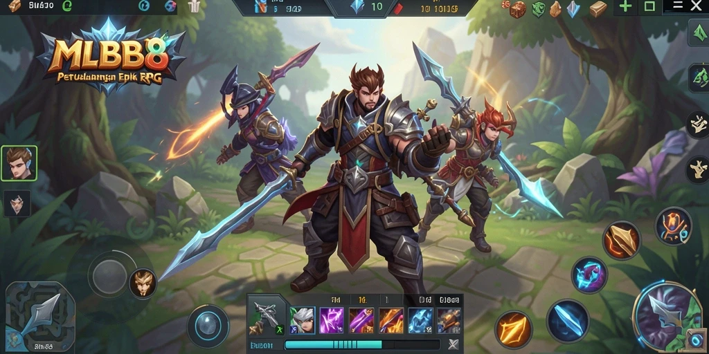 Screenshot utama MLBB8 menampilkan aksi permainan RPG yang mendebarkan.