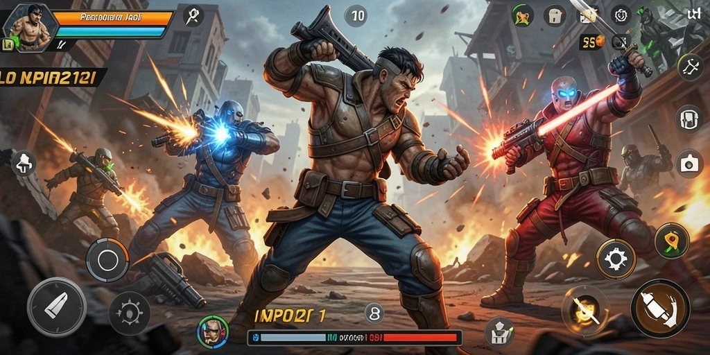 Screenshot MPO2121 menunjukkan adegan pertarungan hebat dengan karakter unik.