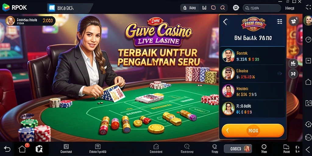 Screenshot menampilkan dealer live dan interaksi pemain dalam permainan RPOK.