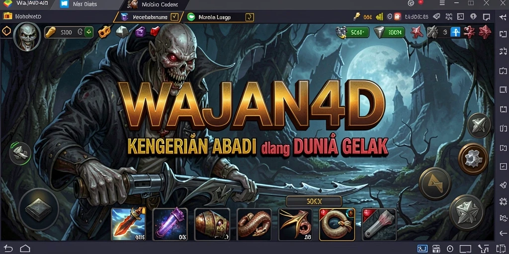 Tampilan gameplay menakutkan dari WAJAN4D dengan suasana gelap.