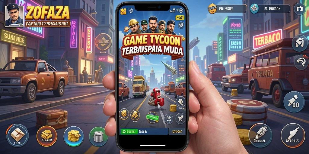 Screenshot ZOFAZA menampilkan pemain mengelola bisnis dengan cermat.